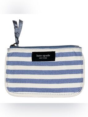 kate spade blue and white striped wristlet pouch